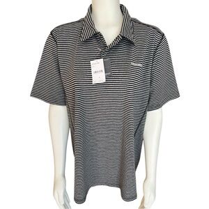 NWT Eddie Bauer Black Grey Striped Polo Business Casual XL Outdoor golf shirt